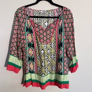 Crown & Ivy Multicolor Printed Boho Blouse – Size Large